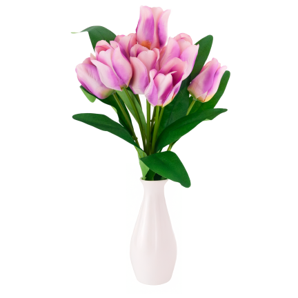 CV26815-7 kytice fialových umělých tulipánů s přechodem barev, 9 květů