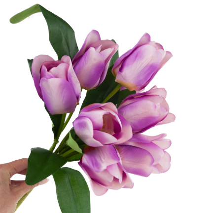CV26815-7 kytice fialových umělých tulipánů s přechodem barev, 9 květů