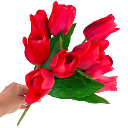 CV26815-8 velká kytice tulipánů X9 červené umělé tulipány v kytici