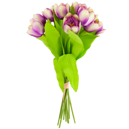 CV27020-10 kytice tulipánů s pogumovanou stopkou, 9 květů, fialová