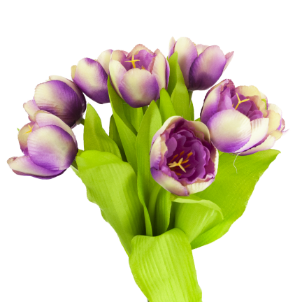 CV27020-10 kytice tulipánů s pogumovanou stopkou, 9 květů, fialová