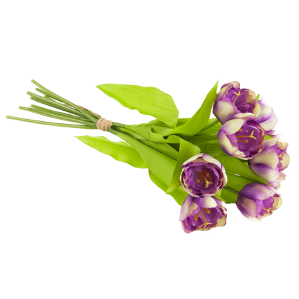 CV27020-10 kytice tulipánů s pogumovanou stopkou, 9 květů, fialová