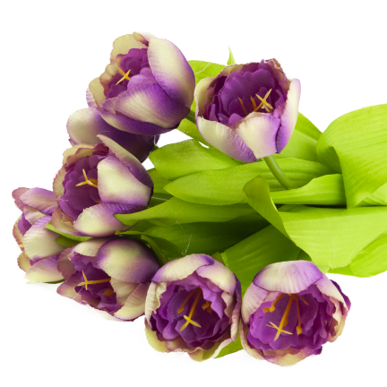 CV27020-10 kytice tulipánů s pogumovanou stopkou, 9 květů, fialová