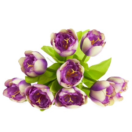 CV27020-10 kytice tulipánů s pogumovanou stopkou, 9 květů, fialová
