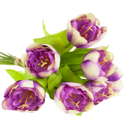 CV27020-10 kytice tulipánů s pogumovanou stopkou, 9 květů, fialová