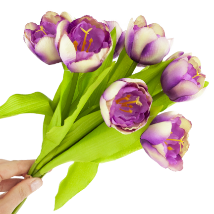 CV27020-10 kytice tulipánů s pogumovanou stopkou, 9 květů, fialová
