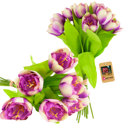 CV27020-10 kytice tulipánů s pogumovanou stopkou, 9 květů, fialová