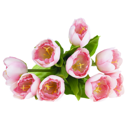CV27020-5 kytice tulipánů, krásné jako živé, 9 kusů, růžové