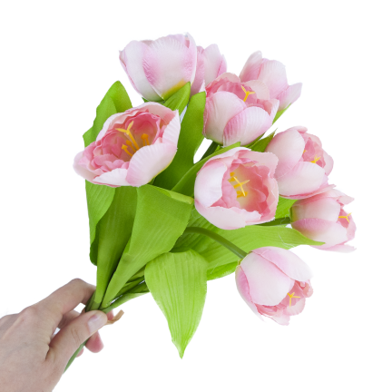 CV27020-5 kytice tulipánů, krásné jako živé, 9 kusů, růžové