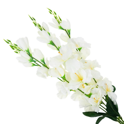 CV31140-1 kytice gladiolů, 5 větviček, aranžmá z umělých květin, krémová barva, ecru