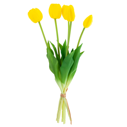 CV31218-4 kytice tulipánů z pěnové gumy, 5 ks, žlutá, perforovaná, realistická