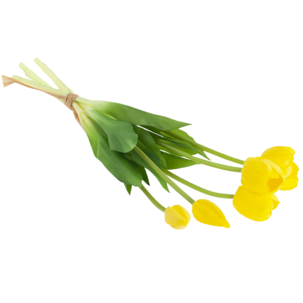 CV31218-4 kytice tulipánů z pěnové gumy, 5 ks, žlutá, perforovaná, realistická