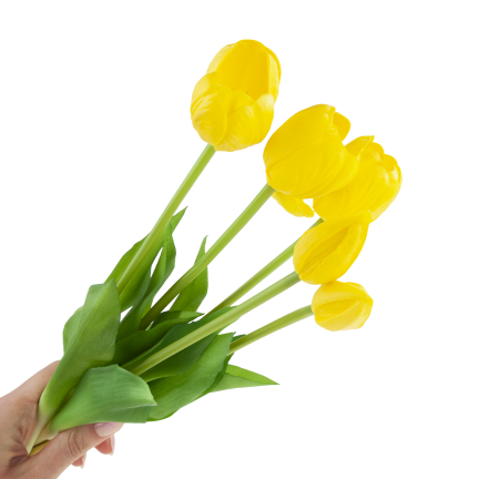 CV31218-4 kytice tulipánů z pěnové gumy, 5 ks, žlutá, perforovaná, realistická