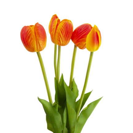 CV31218-5 kytice tulipánů z pěnové gumy, 5 ks, realistická, perforovaná, oranžová