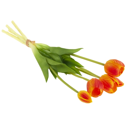 CV31218-5 kytice tulipánů z pěnové gumy, 5 ks, realistická, perforovaná, oranžová
