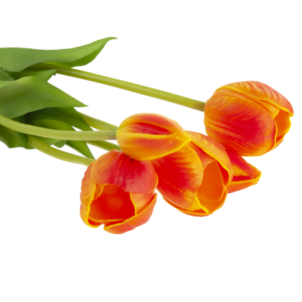 CV31218-5 kytice tulipánů z pěnové gumy, 5 ks, realistická, perforovaná, oranžová