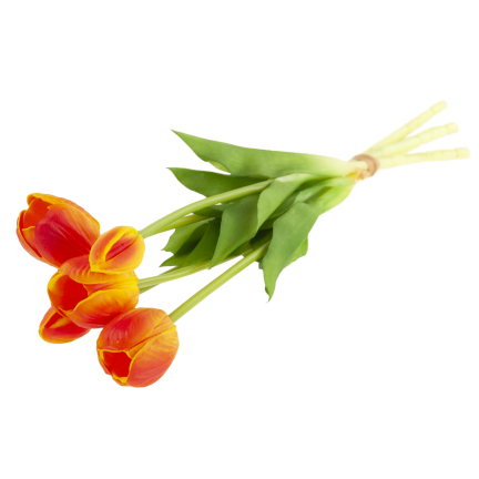 CV31218-5 kytice tulipánů z pěnové gumy, 5 ks, realistická, perforovaná, oranžová