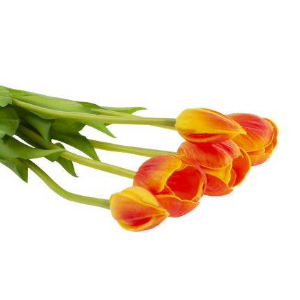 CV31218-5 kytice tulipánů z pěnové gumy, 5 ks, realistická, perforovaná, oranžová