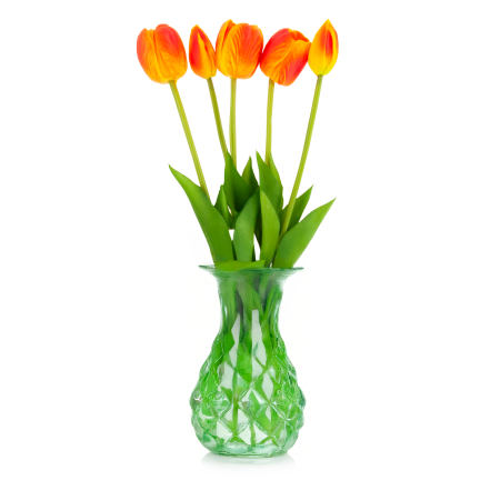 CV31218-5 kytice tulipánů z pěnové gumy, 5 ks, realistická, perforovaná, oranžová
