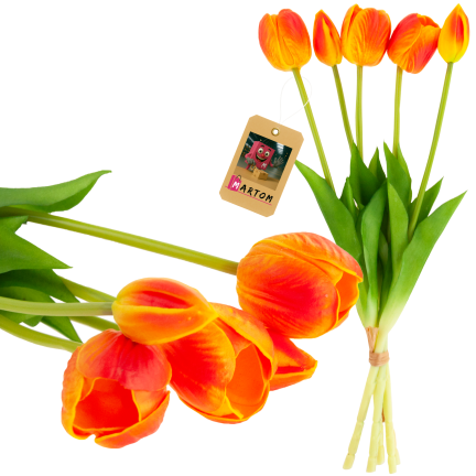 CV31218-5 kytice tulipánů z pěnové gumy, 5 ks, realistická, perforovaná, oranžová