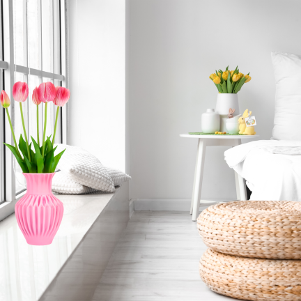 CV31218-7 kytice tulipánů z pěnové gumy, 5 ks, realistická, perforovaná, růžová