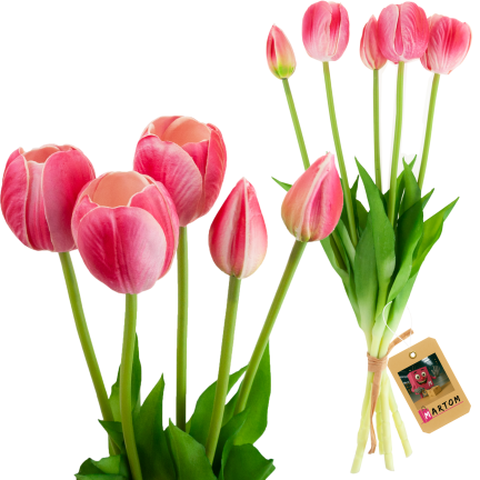 CV31218-7 kytice tulipánů z pěnové gumy, 5 ks, realistická, perforovaná, růžová