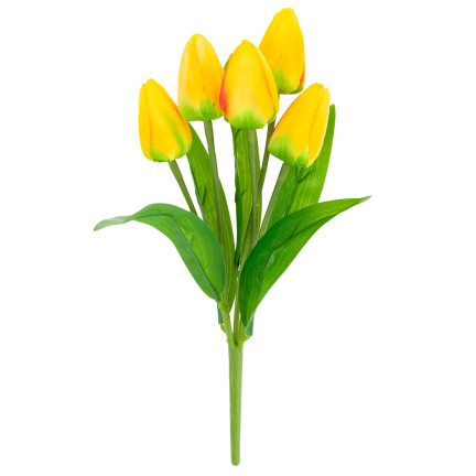 CV31225-2 tulipán, kytice pěnových tulipánů X5, žluté umělé tulipány v kytici