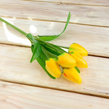 CV31225-2 tulipán, kytice pěnových tulipánů X5, žluté umělé tulipány v kytici