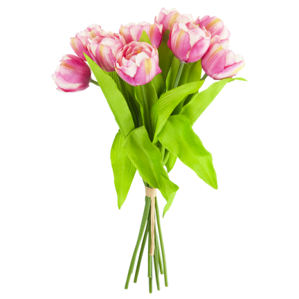 CV31227-4 kytice tulipánů X7, tmavě růžové, s pogumovanými stonky, hustá jarní kytice