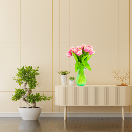 CV31227-4 kytice tulipánů X7, tmavě růžové, s pogumovanými stonky, hustá jarní kytice