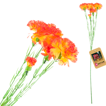 Větvička karafiátů, kytice karafiátů, umělé květiny, realistické, oranžové, 60 cm