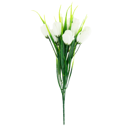 CV35281-1 umělá kytice bílých krokusů, 10 květů, 35 cm, jarní, 5 větviček