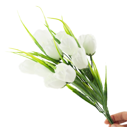CV35281-1 umělá kytice bílých krokusů, 10 květů, 35 cm, jarní, 5 větviček