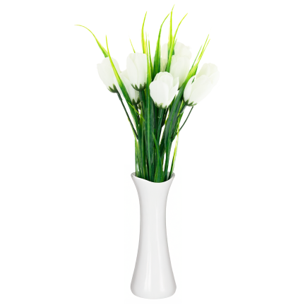 CV35281-1 umělá kytice bílých krokusů, 10 květů, 35 cm, jarní, 5 větviček