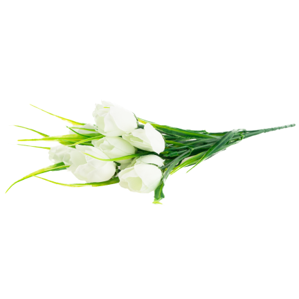 CV35281-1 umělá kytice bílých krokusů, 10 květů, 35 cm, jarní, 5 větviček