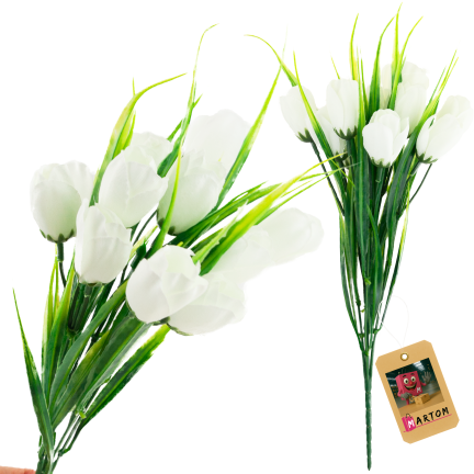 CV35281-1 umělá kytice bílých krokusů, 10 květů, 35 cm, jarní, 5 větviček