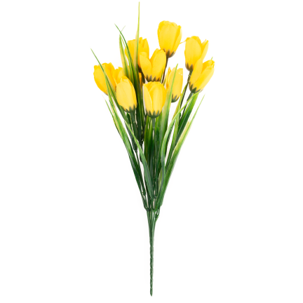 CV35281-2 umělá kytice žlutých krokusů, 10 květů, 35 cm, jarní, 5 větviček
