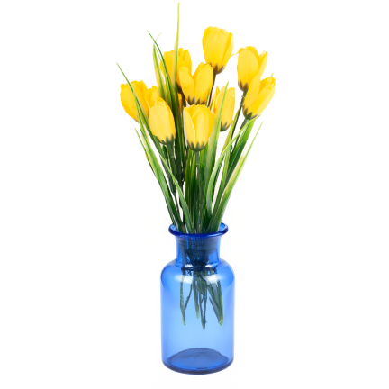 CV35281-2 umělá kytice žlutých krokusů, 10 květů, 35 cm, jarní, 5 větviček