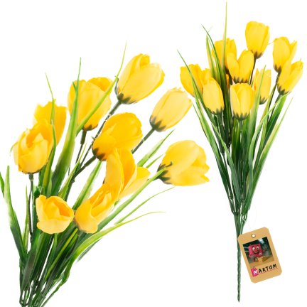 CV35281-2 umělá kytice žlutých krokusů, 10 květů, 35 cm, jarní, 5 větviček