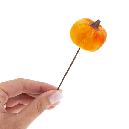 CV36807 umělé dýně na tyčce, velurové, oranžové, na podzim a Halloween, 6 ks