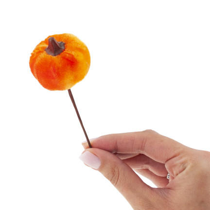 CV36807 umělé dýně na tyčce, velurové, oranžové, na podzim a Halloween, 6 ks