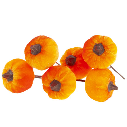 CV36807 umělé dýně na tyčce, velurové, oranžové, na podzim a Halloween, 6 ks