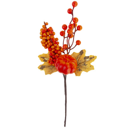 CV36844 ozdobná větvička s dýní, 31 cm, podzimní dekorace, věnec, aranžmá