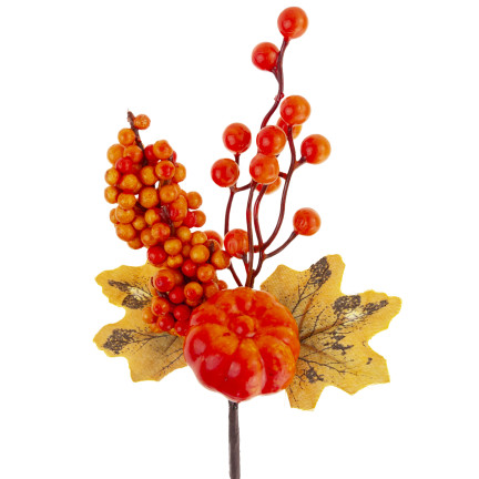 CV36844 ozdobná větvička s dýní, 31 cm, podzimní dekorace, věnec, aranžmá