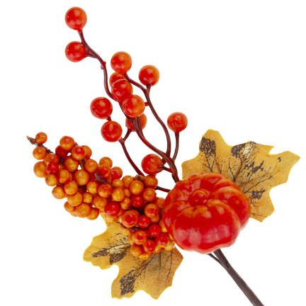 CV36844 ozdobná větvička s dýní, 31 cm, podzimní dekorace, věnec, aranžmá