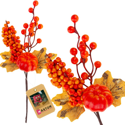 CV36844 ozdobná větvička s dýní, 31 cm, podzimní dekorace, věnec, aranžmá