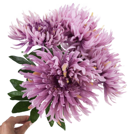 CV41649-mix-2 chryzantémy v kytici, jako živé, umělé chryzantémy, 45 cm, prémiová kvalita