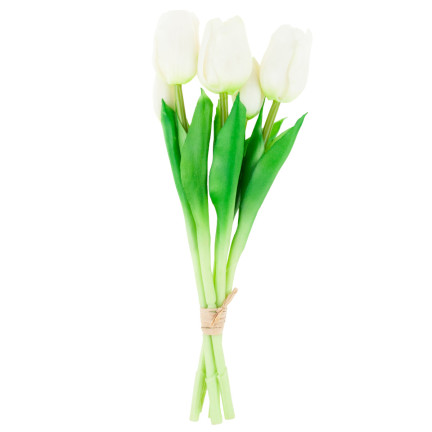 CV17692-2 tulipány, kytice tulipánů, gumové, jako živé, realistické, bílé