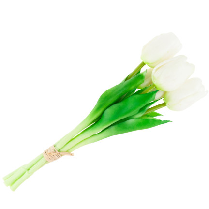 CV17692-2 tulipány, kytice tulipánů, gumové, jako živé, realistické, bílé