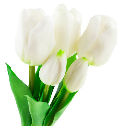 CV17692-2 tulipány, kytice tulipánů, gumové, jako živé, realistické, bílé